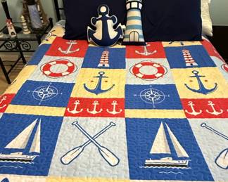 Nautical Theme Patchwork Quilt Set with Decorative Pillows