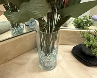 Artificial Greenery in Glass Cylinder Vase