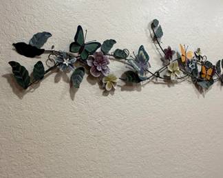 Metal Floral and Butterfly Wall Sculpture