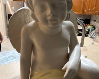 Vintage Ceramic Cherub Figurine with Yellow Drape