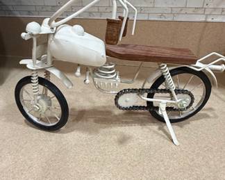 Handcrafted Metal and Wood Motorcycle Sculpture
