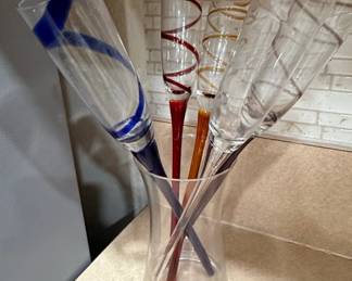 Artland HandBlown MultiColored Spiral Stem Champagne Flutes