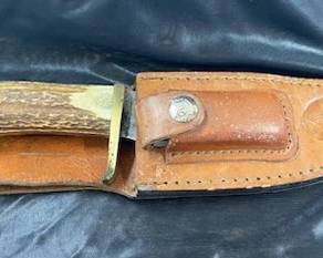 Colt Stag Bowie Knife w/Sheath & Whetrock 
