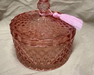 Pink Glass Candy Dish w/Lid