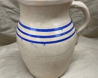 Stoneware Pitcher w/Blue Bands