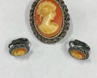 Cameo Pin & Earrings 