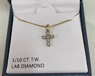 Sterling Chain w/Sterling  Cross Pendant- Lab Diamonds 