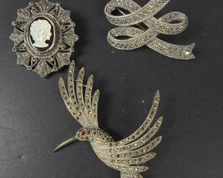 478 threesterlingsilvermarcasitebrooches