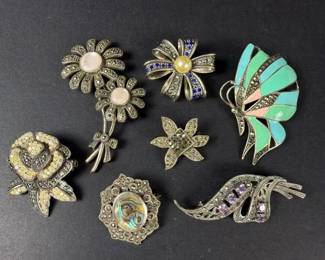 015 sevensterlingsilvermarcasitebrooches