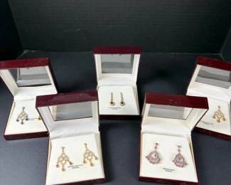 486 fivepairsgemstoneanddiamondearrings
