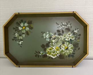 076 vintagenashcohandpaintedfloralmetal