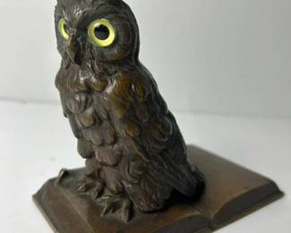 145 vintagespringmountedmetalowlfigurin