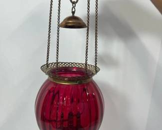 255 vintagebrasscranberryglasshangingpe