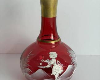 311 redglassvasewithgiltneckandpainte