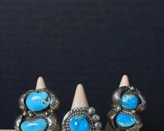341 threesilverringswithblueturquoises