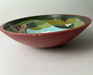 148 handpaintedwoodenbowlwithruralfarm