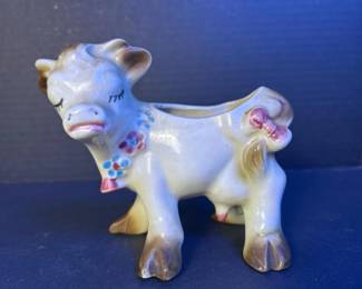 136 vintagejapaneseceramiccowplantewith