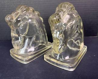 169 pairofclearglasshorseheadbookends