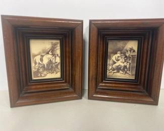 024 pairdeepwoodenframedsepiatonedprin