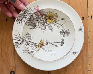 050 antiquefloraltransferwareplateyellow