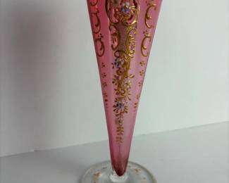 310 handpaintedcranberryglasstrumpetvas