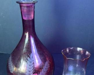 199 cranberryglassdecanterglasssetfacet