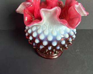 325 hobnailcranberryartglassvase
