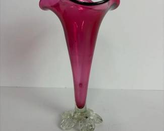 305 handblownpinkglassvasewithclearfl