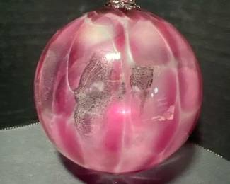 244 handblownmarbledpinkglassornamentb