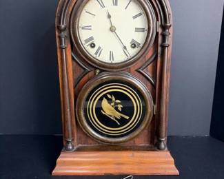 321 antiquewoodmantelclockwithglassdoo
