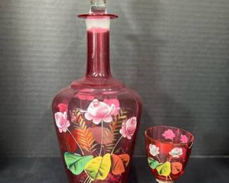 263 handpaintedcranberryglassdecanterwi