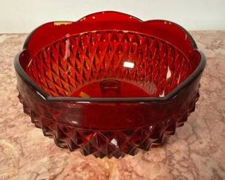 047 vintagestylerubyredpressedglassfoo