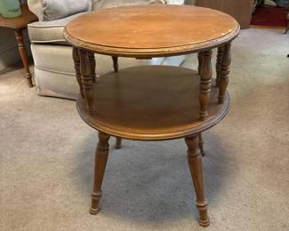 124 roundtwotierwoodensidetable