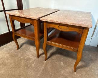 061 pairofmarbletoptwotierendtables