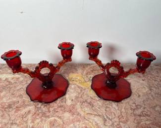 010 pairofrubyredglassdoublearmcandle