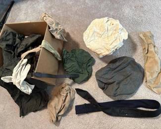 073 boxofvintagemixedmilitaryheadgeara
