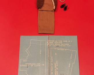 Ca. Early 60’s Mattel Barbie “Sorority Meeting” outfit #937, alongside its original miniature cardboard sewing pattern