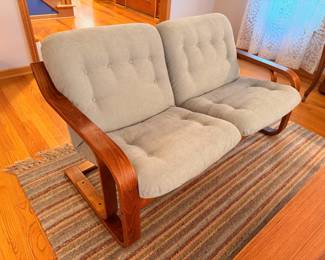 Unique and rare Westnofa bent teak wood loveseats in excellent vintage condition. These will be sold separately 