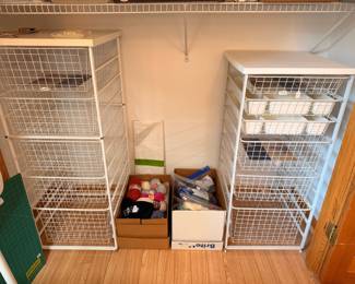 There is a great selection of storage and organizational pieces, including drawered units by Elfa and ClosetMaid