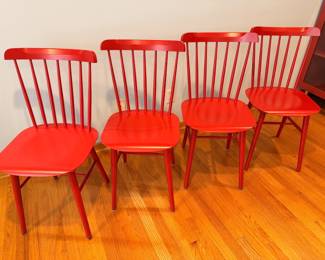 Set of 4 red TON Ironica dining chairs, each is in excellent vintage condition