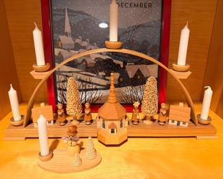 German Erzebirge Schwibbogen (Candle Arch) w/ Erzebirge candlestick