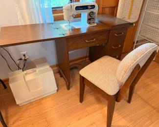 Vintage Morse “Lightweight” Apollo sewing machine Model 6200 with original carrying case, accessories, sewing cabinet and sewing chair. This will all be sold together