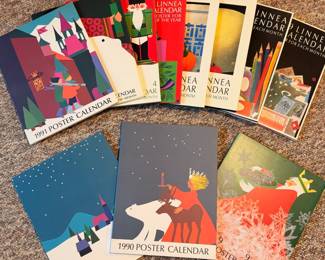 Collection of vintage Linnea calendars w/ artwork by Johanna Riley, each is unused
