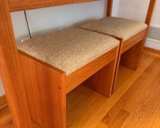 Ca. 1970’s Vejle Stole Danish teak console table and two vintage Danish teak stools. All will be sold separately