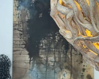 vine chandelier and painting