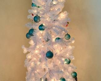 Light up decorated white artificial Christmas tree