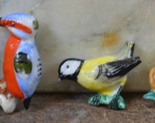 Hand-Painted Ceramic Bird & Butterfly Brooch Pin