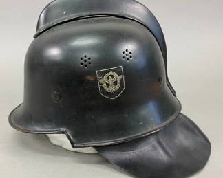 German M34 Fire Police Helmet with Leather Guard