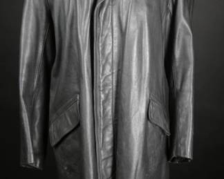 West German Black Leather Police Overcoat