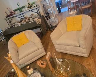 Vintage, neutral barrel arm chairs
